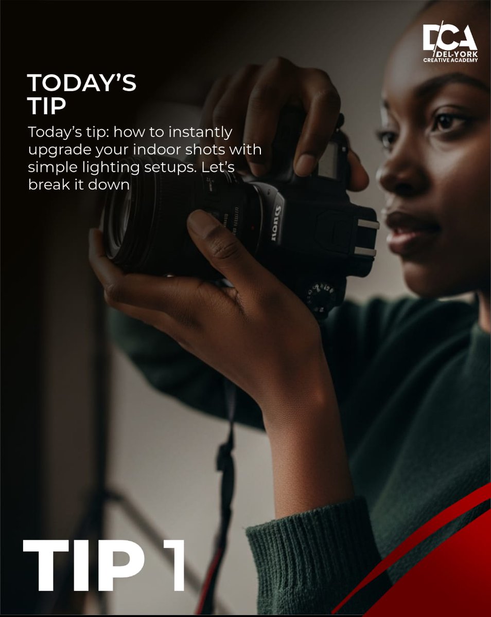 DelyorkAcademy's tweet photo. Great storytelling needs great visuals — and it starts with lighting.
Here are simple, practical ways to get crisp indoor shots using basic lighting setups.
Save this post and follow us for more.
#DelYork #DelYorkCreativeAcademy #AfricaIsNow #DCA2025 #Filmmaker #DelYorkGroup https://t.co/vQYjOZDAOu