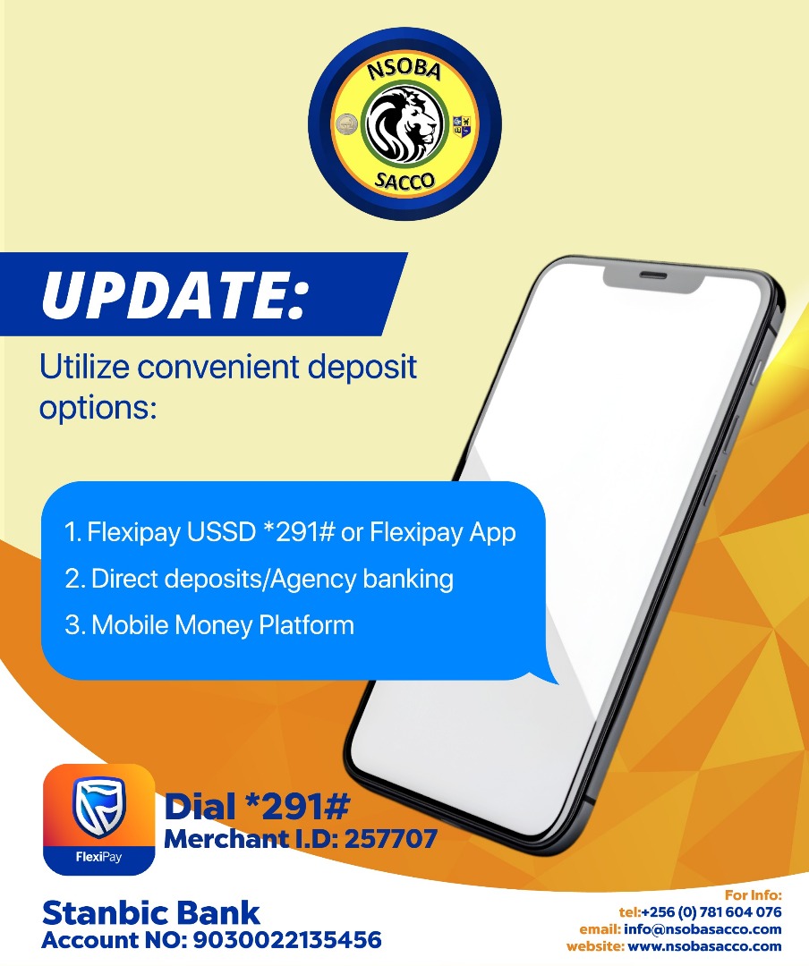 Gallant Lions 🦁🦁
 
Join our September drive to make 1Bn in share capital by December this year. 

For members: Make a deposit on your Nsoba Sacco account

For non-members: Join NSOBA Sacco and contribute to our drive

Reach out to Florence, our Sacco Admin: on +256 (0)781604076