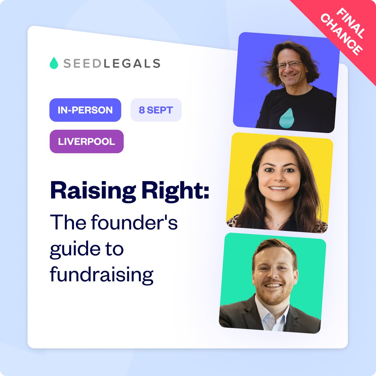 📢 Founders in Liverpool!
Join us Mon 8 Sept for Raising Right: The Founder’s Guide to Fundraising 🚀
With @AnthonyRose <a href="/seedlegals/">SeedLegals</a>, <a href="/vntrcartography/">Jonny</a>. 

💡 Learn how to fund your startup the smart way.
📍 Liverpool | 12–2pm
🎟 Free: luma.com/zkipfxuh