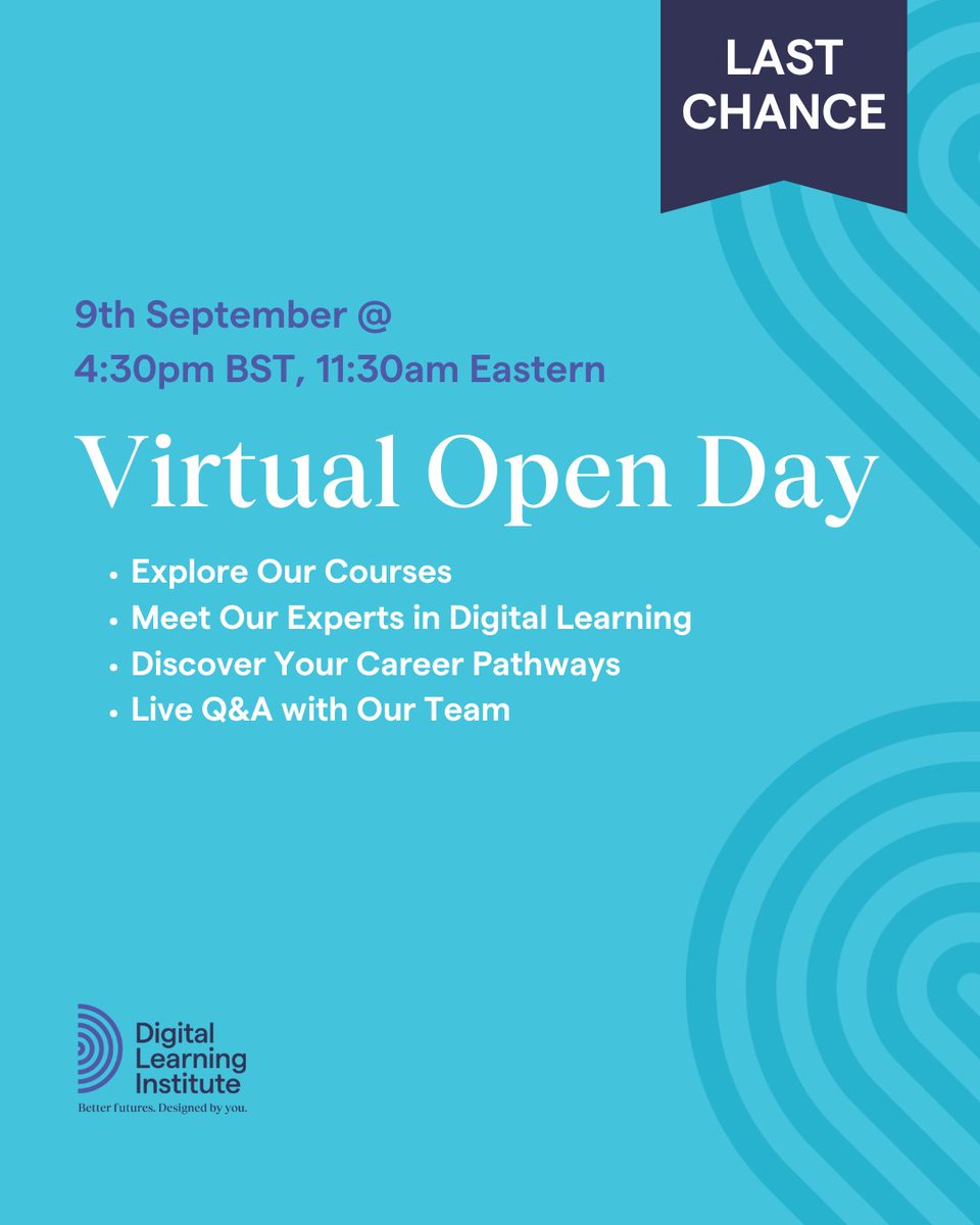 📢 One week to go!

✅ Don’t miss out 
📅 September 9 | Live online
📍 Sign up now eu1.hubs.ly/H0mh9n_0

#DigitalLearning #InstructionalDesign #LearningAndDevelopment #EdTech #ProfessionalDevelopment #CPD