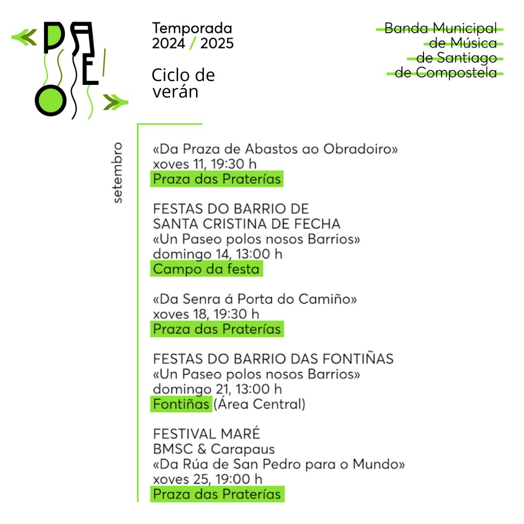 Despois do parón estival, e xa para rematar o Ciclo de Verán dos nosos 𝗣𝗮𝘀𝗲𝗼𝘀, presentamos os concertos de setembro!

Máis info en 📲 𝘄𝘄𝘄.𝗰𝗼𝗺𝗽𝗼𝘀𝘁𝗲𝗹𝗮𝗰𝘂𝗹𝘁𝘂𝗿𝗮.𝗴𝗮𝗹