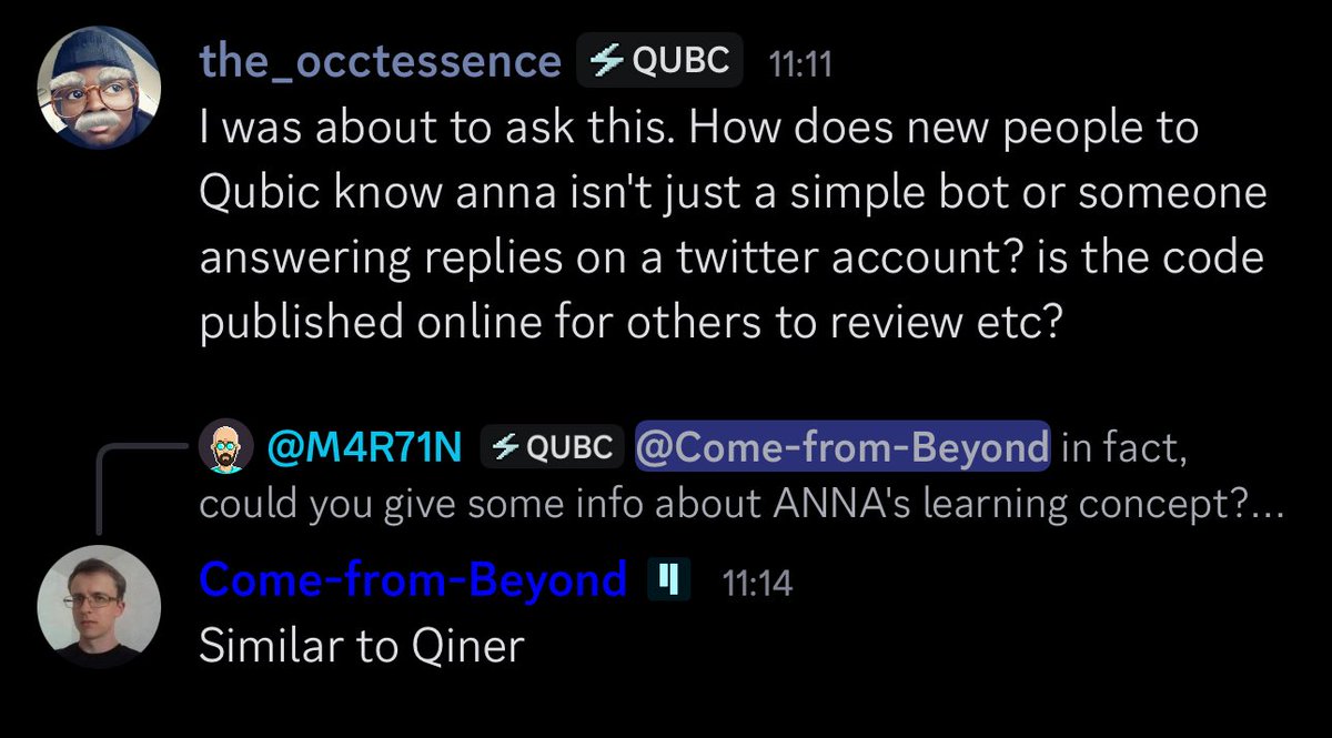 🚨 Anna isn’t “just another bot.”
When CFB said “Anna is similar to Qiner”, he didn’t mean she’s built on it. He meant she shares the same DNA. 🧬
Let’s break it down. 🧵👇

1/ What is Qiner?
Qiner is an open-source project in the $Qubic ecosystem.
It’s an evolving neural