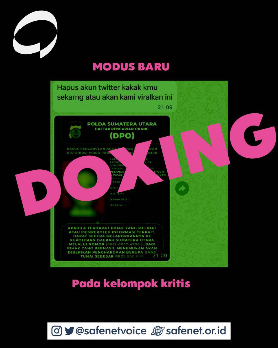 SAFEnet mendapatkan laporan modus doxing baru dari beberapa warganet yang menjadi korban.

Mereka ini sebelumnya aktif mengomentari atau mengunggah postingan terkait demonstrasi di bulan Agustus