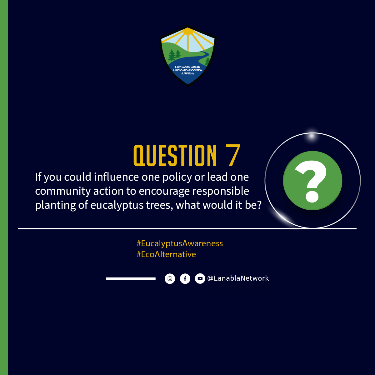 Lanablanetwork's tweet photo. Q7: If you could influence one policy or lead one community action to encourage responsible planting of eucalyptus trees, what would it be?
#EucalyptusAwareness
#EcoAlternative https://t.co/5XgxIDJ1Mq