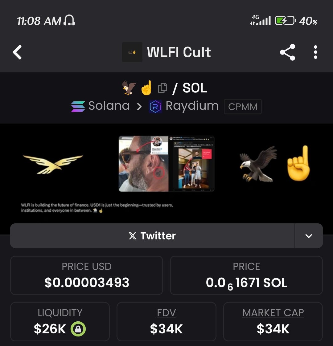 Well well well, #wlficult is down so badly currently at 34k MC 

I'm buying more at this point. 

Don't panic by the movement. Believe in something, this is the real #wlficult 🦅☝️.

cphfiUCPkE3rWEFzQgkbJQJurnTTpuYJudS1B4Vbonk