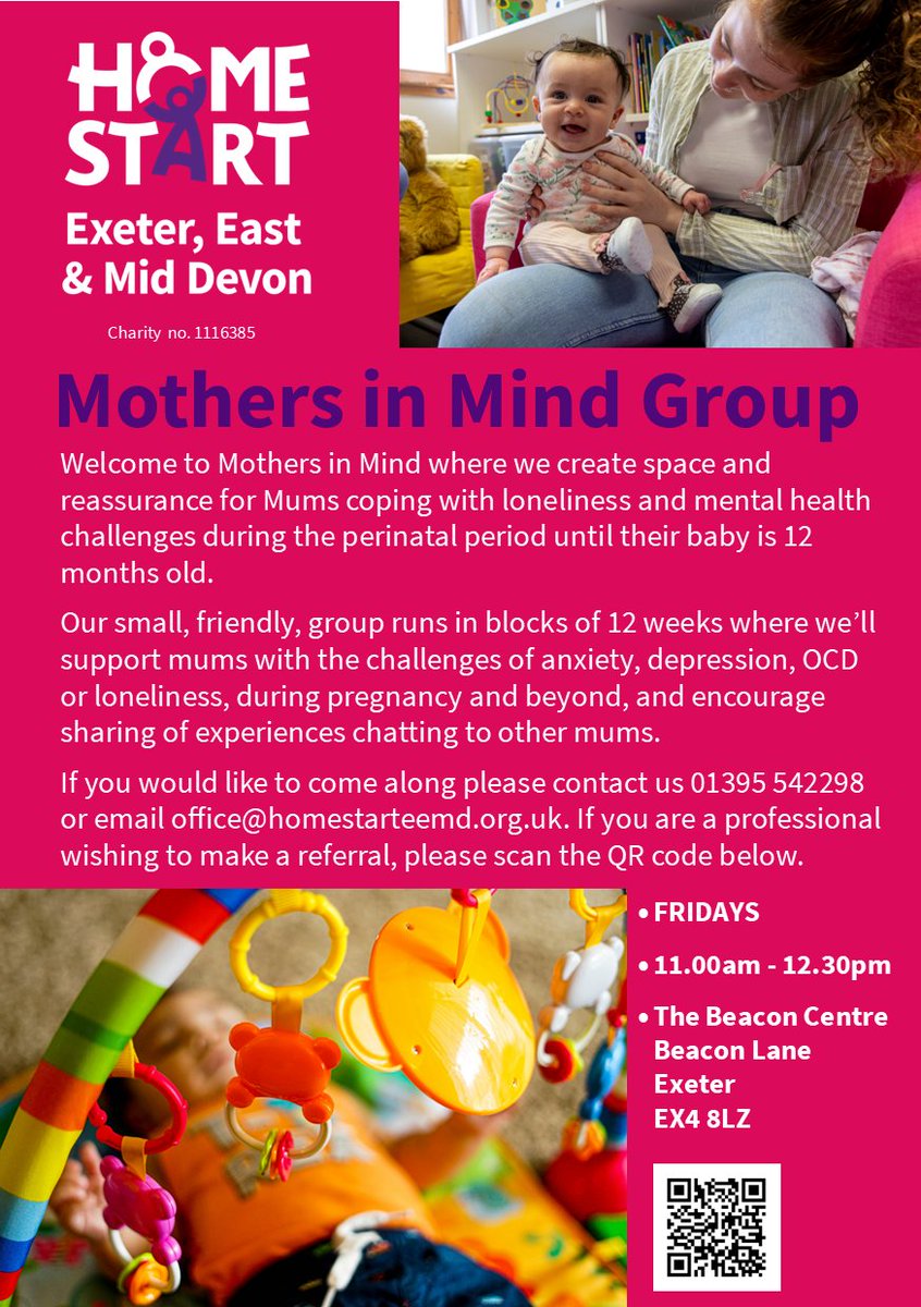 Mothers in Mind opens on 12th Sept at The Beacon centre Exeter. A space for women during pregnancy &amp; those with babies up to age of 12 months. We offer mums a place to find comfort &amp; support if experiencing anxiety, depression, or loneliness homestarteemd.org.uk/contact-us/ #Exeter #PNMH