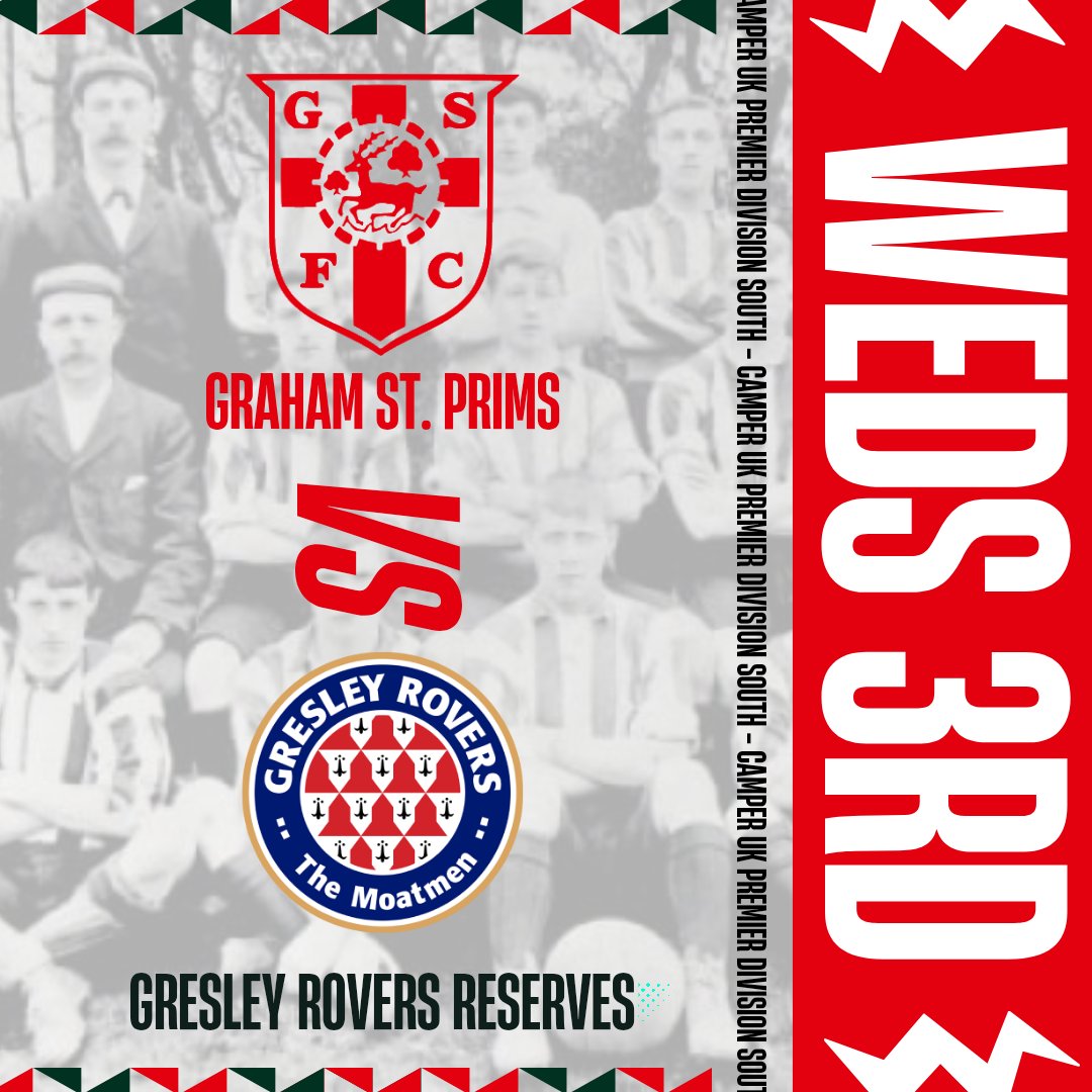 GSPrimsfc's tweet image. 🔴⚪⚫ It’s game time tonight.
Prims v Gresley Rovers Reserves
⏰ 19:45 KO | 📍 Fireology Fred Harding Ground

Be part of it. #Prims