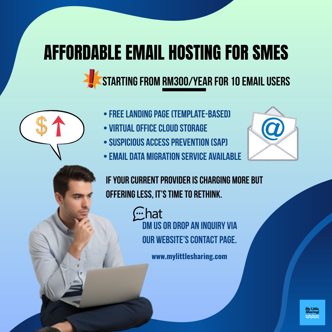 mylittlesharing's tweet image. Your business email shouldn’t feel like a gamble—host smart, secure, and local. 🎯

#SMEtools #EmailHostingMalaysia #SecureEmailSolutions #DigitalBusiness #CloudOffice #LandingPageIncluded #SAPProtection #MalaysiaSME #TechForSMEs #BusinessEmailUpgrade #AffordableHosting