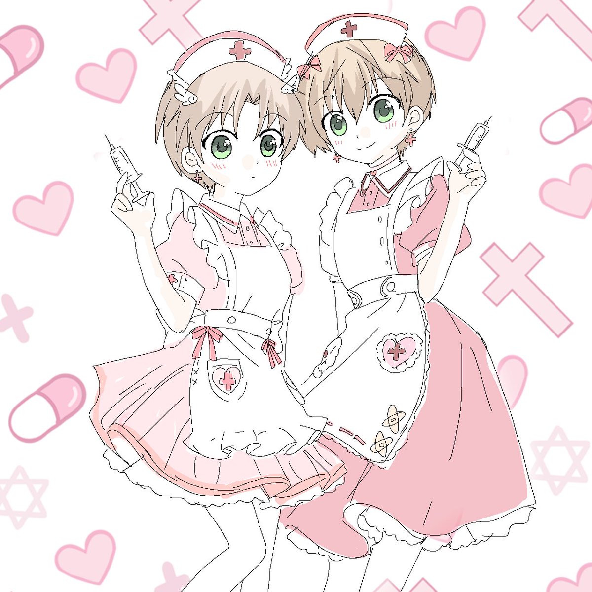 可愛いナーステンプレお借りして律っちゃんズ🌸🌸💉