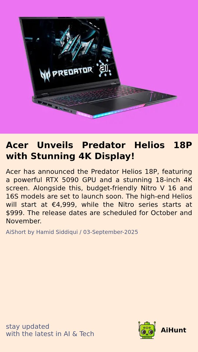 aihuntapp's tweet image. 🎮🔥 Get ready! Acer has just unveiled something HUGE for gamers—think stunning visuals and powerhouse performance! 😲 What’s launching soon? The answers are just around the corner... Stay tuned! #AcerPredator #GamingRevolution #TechTease 🖥️✨