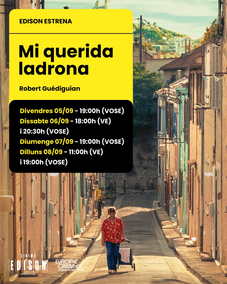 Cinema social per començar! 🎬

🎬👛 Mi querida ladrona #EdisonEstrena
🗓 Divendres 05/09 a les 19:00h (VOSE)
🗓 Dissabte 06/09 a les 18:00h (VE) i 20:30 (VOSE)
🗓 Diumenge 07/09 a les 19:00h (VOSE)
🗓 Dilluns 08/09 a les 11:00 (VE) i 19:00h (VOSE)

🎟️ cinemaedison.cat!