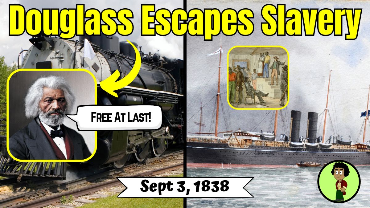 On September 3, 1838,  Frederick Douglass, the renowned abolitionist, escaped Slavery disguised as a free Black sailor. He traveled by train and boat from Baltimore to Philadelphia. He had tried two years earlier to escape but was captured and jailed.