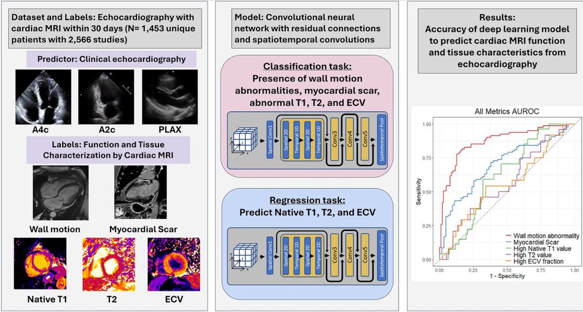 MAecocardio's tweet image. 🤖 Inteligencia Artificial para obtener del Eco datos de CMR: en contra de lo que se dijo!!!…

1️⃣ No  predice características tisulares → probablemente la señal que las caracteriza no está en las imágenes de Eco.
2️⃣ La CMR insustituible para caracterización tisular 
3️⃣ Sí…