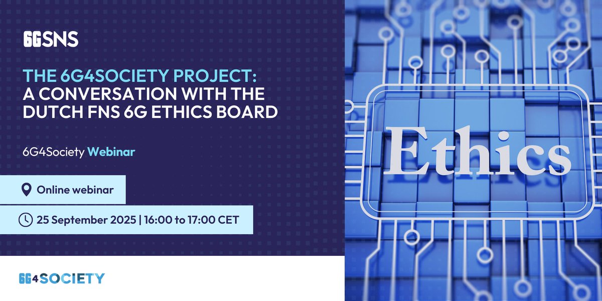 💡 Join <a href="/6G4Society/">6G4Society</a> and the Dutch #FNS 6G Ethics Board on 25 September! Explore how #Ethics in #6GDesign can drive sustainability, inclusion and purpose-driven innovation.
🕒 16:00–17:00 CET
📍 Online

👉 Be part of the conversation: tinyurl.com/4a4k5dwh

#SNS #AI #IoT #6G