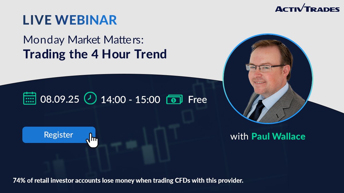 Join professional trader Paul Wallace for our weekly Monday Market Matters webinar, where he’ll dive into how to trade the 4-hour trend effectively by combining multiple time frames.

🗓 Date: 08 September 2025 
🕒Time: 14:00 – 15:00 BST

👉Register here: activtrades.ws/461FZQy