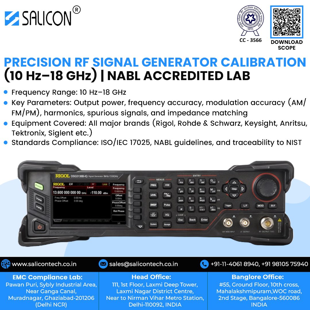 HyundaiKoncept's tweet image. Our NABL-accredited laboratory specializes in calibrating RF signal generators up to 18 GHz, ensuring adherence to international standards and manufacturer specifications.
#RFCalibration #SignalGenerator #NABLAccredited #TestAndMeasurement #EMC #Engineering #Telecom #Aerospace