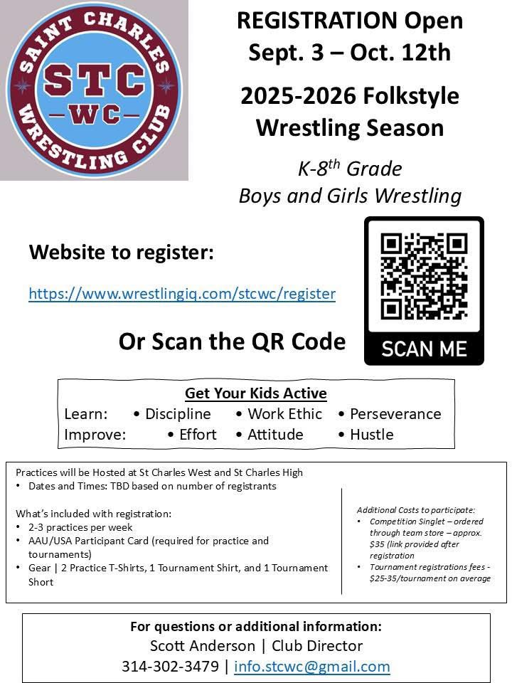 OF Eagle Wrestling (@ofeaglewrestle) on Twitter photo Wrestling is back!! If you are looking for something for your child to do this winter here is the youth wrestling program sign ups. <a href="/OFR5_Activities/">Orchard Farm R-V Activities</a> #RAISETHEBAR
wrestlingiq.com/stcwc/register Wrestling is back!! If you are looking for something for your child to do this winter here is the youth wrestling program sign ups. <a href="/OFR5_Activities/">Orchard Farm R-V Activities</a> #RAISETHEBAR
wrestlingiq.com/stcwc/register