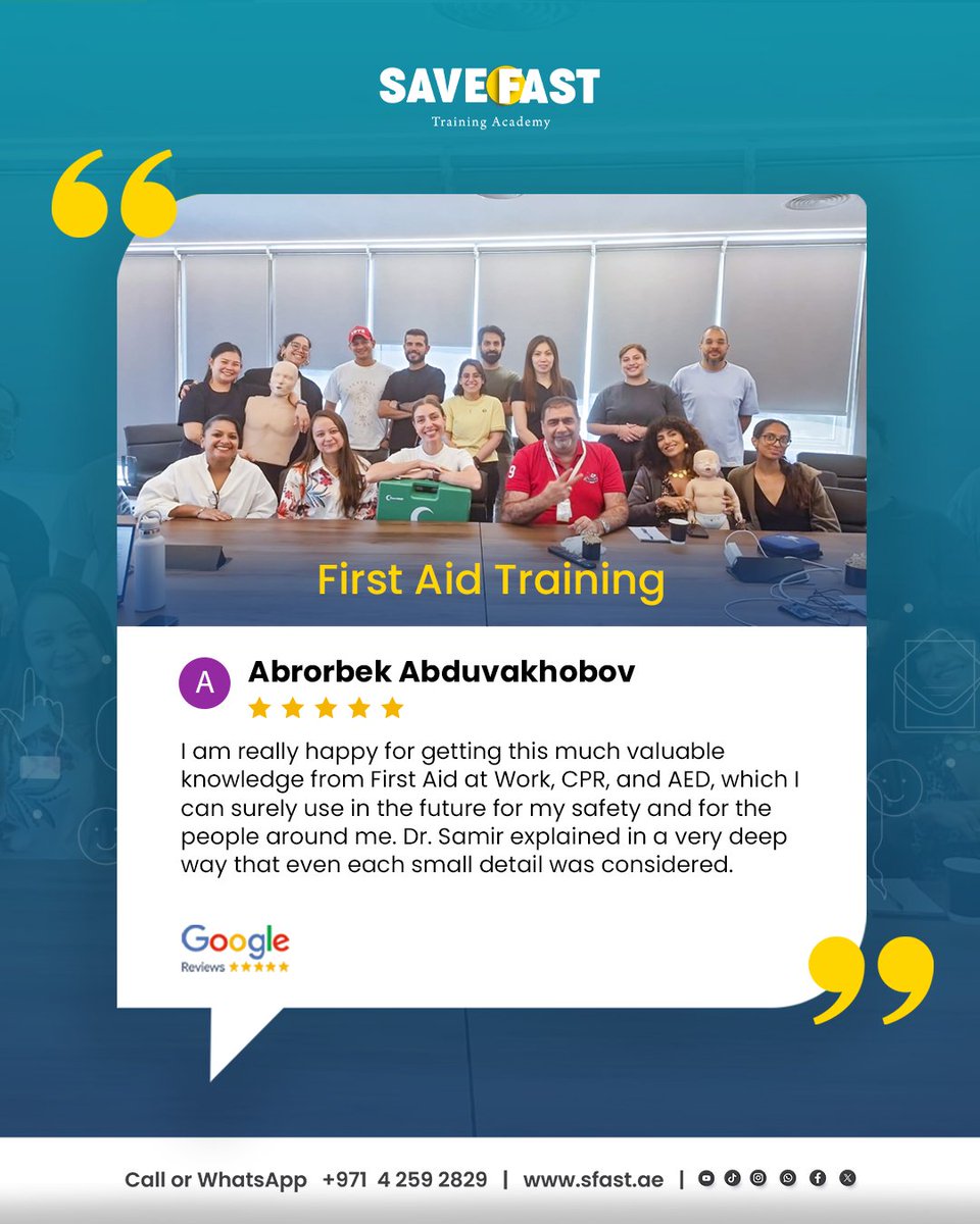 save_fast's tweet image. Learning life-saving skills in action!
Under Dr. Samir’s guidance, participants practiced infant CPR during our First Aid Training session. hands-on experience that truly makes a difference.
Call/WhatsApp: +971 4 259 2829 | sfast.ae
#SaveFast #FirstAidTraining #CPR