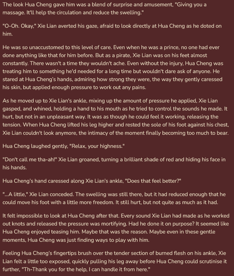 JonesyGabz's tweet photo. It's been a while, but here is a WIP Wednesday update on my longfic project. Bit of a long one, but I enjoyed this section quite a bit. Hualian being Hualian 🥰 https://t.co/lKgxLGGKrk