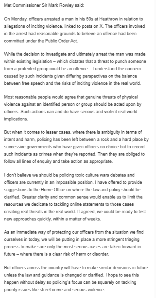 Extraordinary statement from Met Commissioner Sir Mark Rowley

"I understand the concern caused by such incidents" 

"Where there is ambiguity in terms of intent and harm, policing has been left between a rock and a hard place by successive governments"

<a href="/LBC/">LBC</a>