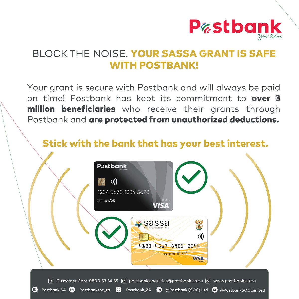 Postbank_ZA's tweet image. Over 3 million grant recipients agree! No doubts!
#grants #SocialSecurity #sassa