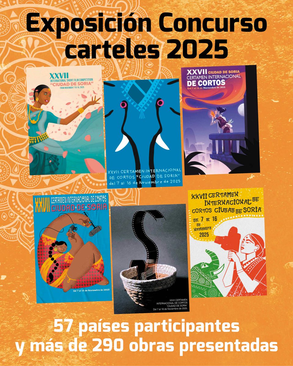 En nuestra web puedes ver los carteles que se han presentado para ser imagen de #cortossoria25 con 🇮🇳India , como país invitado. 

👏a los 820 participantes de 57 países. 
Cada vez somos más internacionales 🌍

<a href="/Ayto_Soria/">Ayuntamiento de Soria</a> <a href="/cjuventudsoria/">Concejalía Juventud</a> 

#eligecorto #eligesoria #eligecine