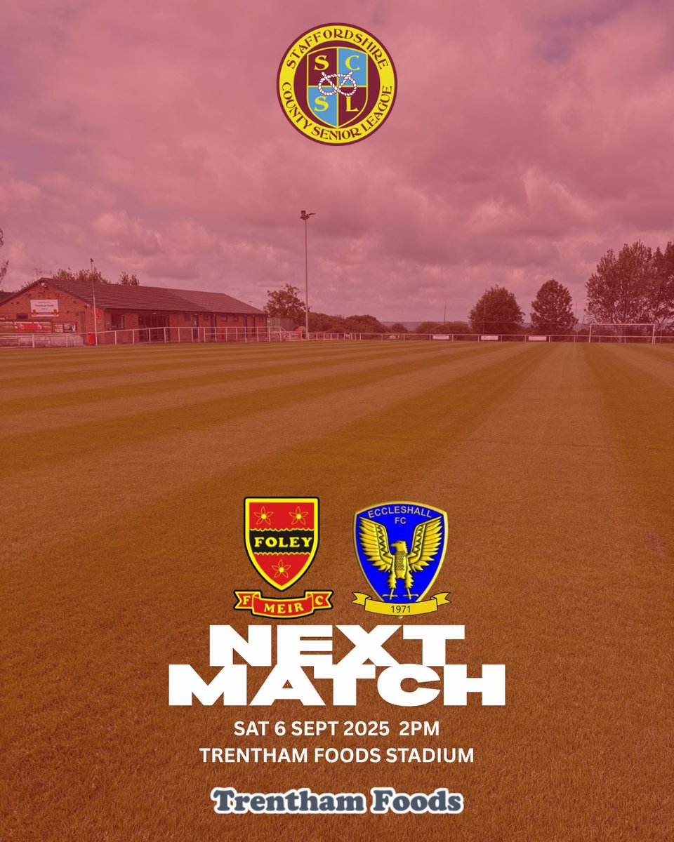 ⚽ NEXT MATCH – SCSL 🔴⚫️

🆚 Eccleshall Reserves
📅 Saturday 6th September 2025
🕑 2:00 PM KO
📍 Trentham Foods Stadium

Our Staffordshire County Senior League side are back in action this weekend as they welcome Eccleshall Reserves to the Trentham Foods Stadium.

🎟 Entry