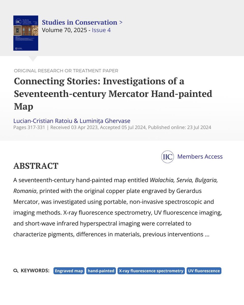 Studies in Conservation Highlight:

Read the full article for Connecting Stories: Investigations of a Seventeenth-century Mercator Hand-painted Map.

buff.ly/HxgnMi4