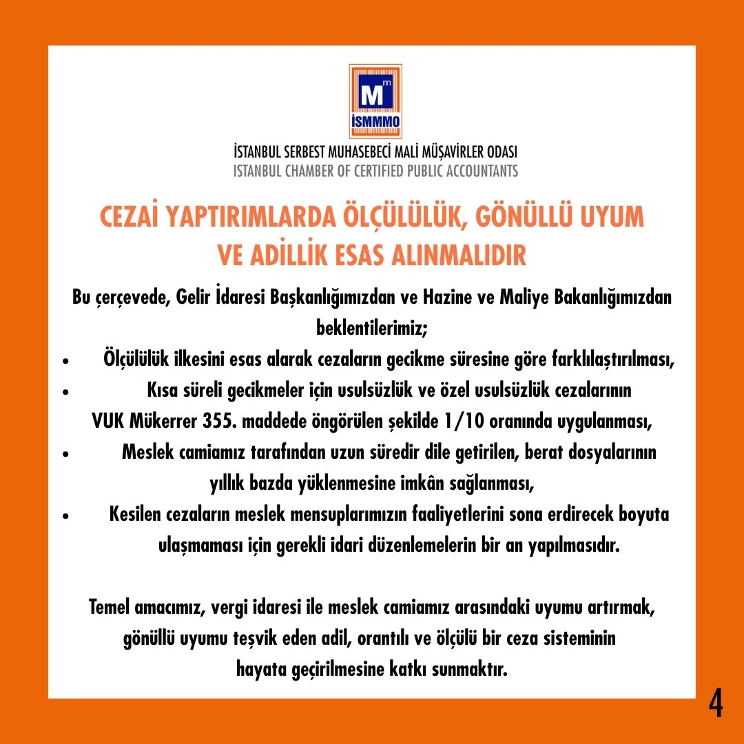 Erol Demirel (@eroldemirel3568) on Twitter photo Cezai Yaptırımlarda Ölçülülük, Gönüllü Uyum ve Adillik Esas Alınmalıdır
#İSMMMO #BasınAçıklaması Cezai Yaptırımlarda Ölçülülük, Gönüllü Uyum ve Adillik Esas Alınmalıdır
#İSMMMO #BasınAçıklaması