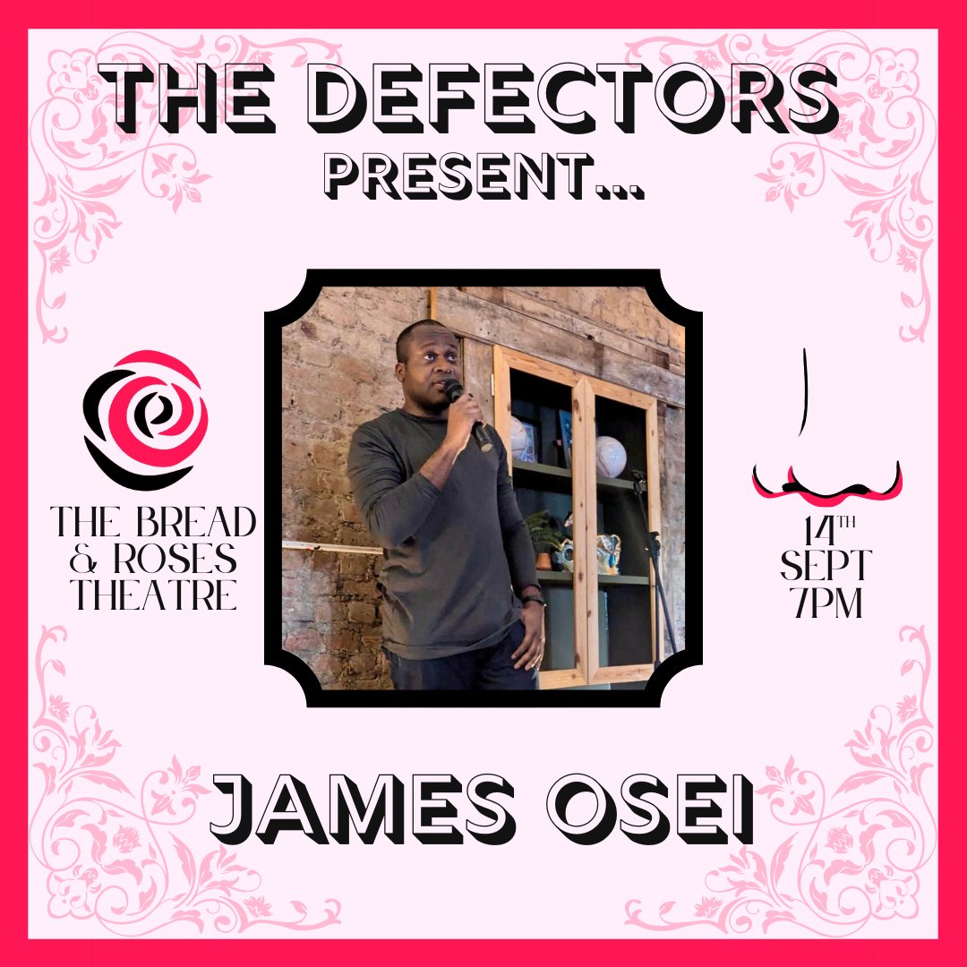 <a href="/BreadandRosesTC/">The Bread & Roses Theatre</a> 👃 SCRATCH 'N' SNIFF - 14TH SEPTEMBER👃

Announcing our first act for September! James Osei brings his unique brand of comedy to the stage. Known for his impressions - despite being hilariously bad at them - he's not afraid to embrace his quirks.

Tickets: app.lineupnow.com/event/the-defe…