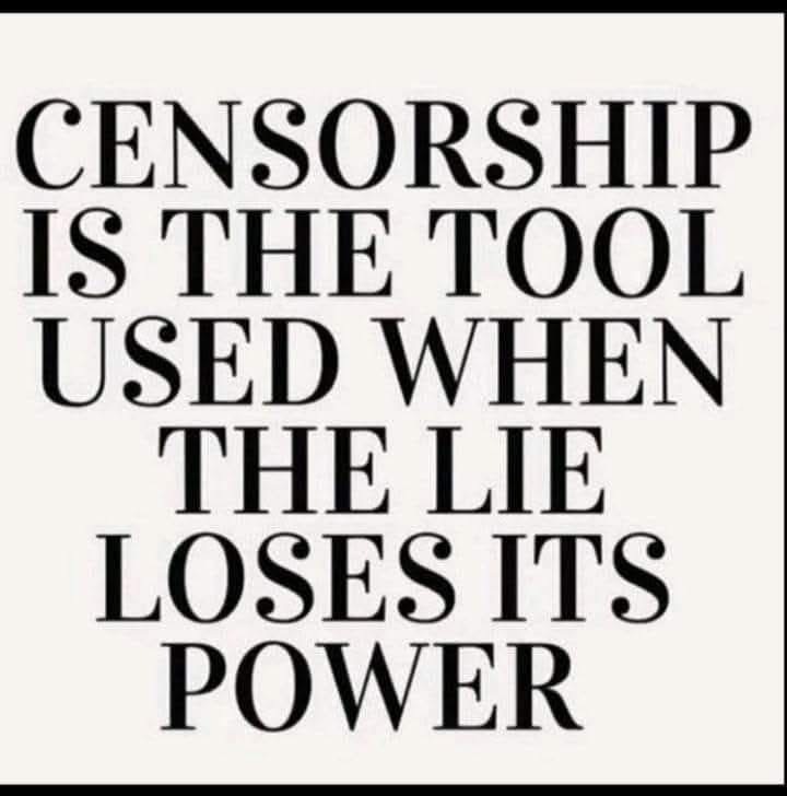 Lies are a form of control

Always beneath control there is … fear 

As more people awaken to the lies, censorship could increase

It’s a sign the liars know they’re losing

Stay strong, it means we truth-seekers &amp; truth-tellers are winning

(Thank you for sharing, Bruce)