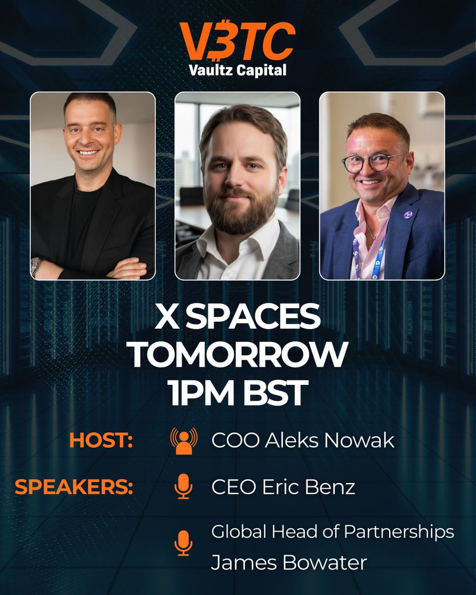 🎙 X Space | Tomorrow, Thursday, 4th September 2025. 1PM BST

Join #V3TC CEO Eric Benz &amp; COO Aleks Nowak in conversation with James Bowater, Global Head of Partnerships.

#Bitcoin