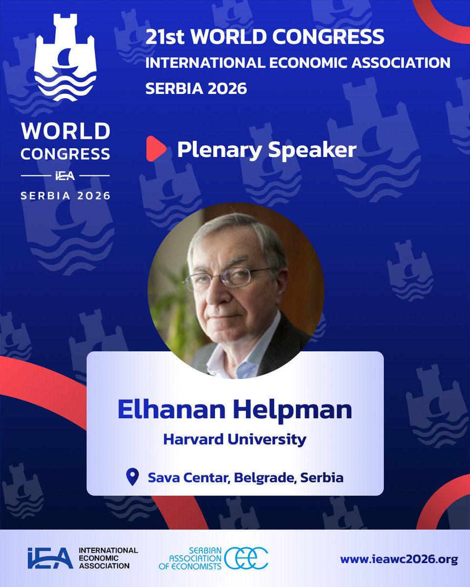 Elhanan Helpman (Harvard University) will be a Plenary Speaker at the 21st IEA World Congress, Serbia 2026 .

More about the IEA 2026 World Congress: ieawc2026.org