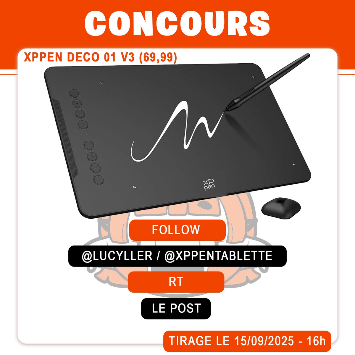 LucylleR's tweet image. ✨CONCOURS XPPEN ✨

🧡Viens gagner ta tablette DECO 01 V3 d'une valeur de 69,99€ 🧡

Pour ça : 
- Abonne toi à @LucylleR et @XPPentablette 
- RT le post 

Tirage le 15/09 - 16h 

Je vous laisse aussi un code promo valable sur le site XPPEN : LUCYLLE (-20 € sur le site)