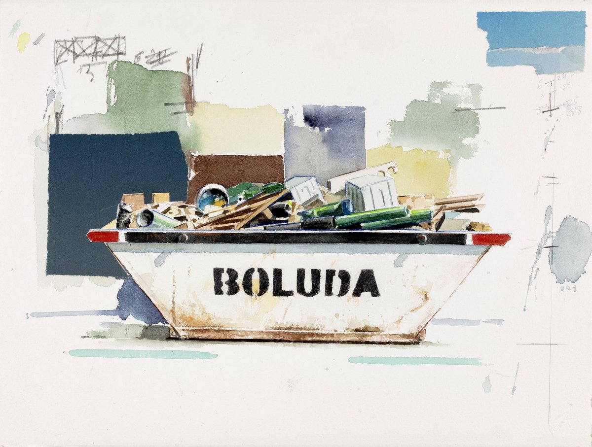 Visto en Madrid en la calle Lago Constanza Acuarela sobre papel 2024 #arte #acuarela #museo #gallery #contenedores #cultura