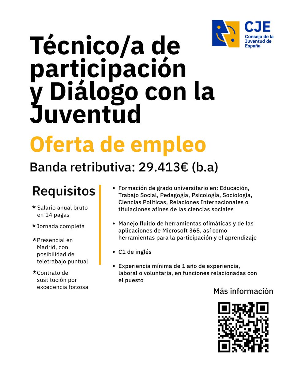 🔴 NUEVA OFERTA DE EMPLEO: Técnico/a de Participación y Diálogo con la Juventud

🔗 cje.org/tecnico_partic…