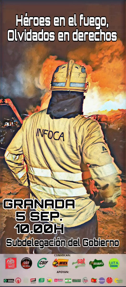Ahora es el momento siguiendo con el Calendario de Movilizaciones de alzar la voz y defender nuestros derechos. 

Animamos a todos los trabajadores, Familiares y a la ciudadanía en general a mostrar su Apoyo a los Bomberos Forestales de <a href="/Plan_INFOCA/">EMA INFOCA</a> 

5 Septiembre en Granada. 🔥