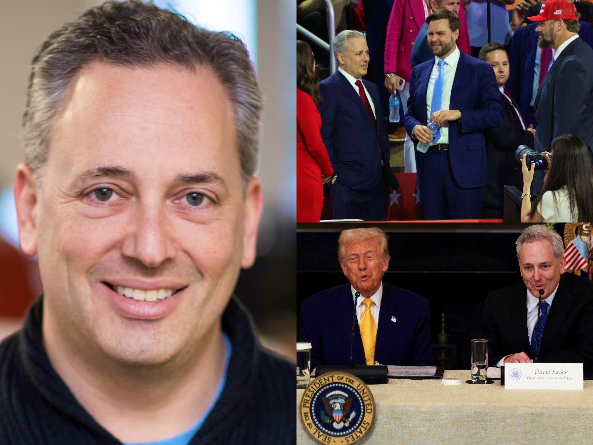 1/5 Meet David Sacks — Trump’s Crypto Czar and Putin’s PR Guy. 

A dangerous man too few know about.

He’s not just a tech investor. He’s shaping AI &amp; crypto policy, pushing pro-russian narratives, and backing JD Vance. 

Silicon Valley’s hard-right turn has a face—and it’s his👇