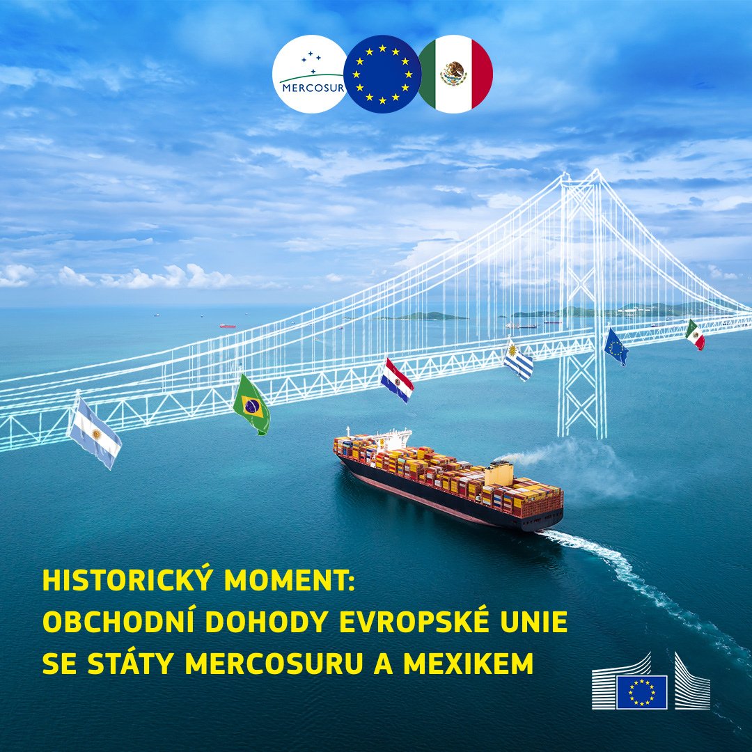 🧵1/5
Evropská komise vyjednala historické obchodní dohody se státy Mercosuru (Argentina, Brazílie, Paraguay, Uruguay) a Mexikem.

Dohody přináší nové příležitosti, silnější vazby se spolehlivými partnery, ale i ochranu 🇪🇺 zemědělců.

Více👉 europa.eu/!gc968x
a ve vlákně👇