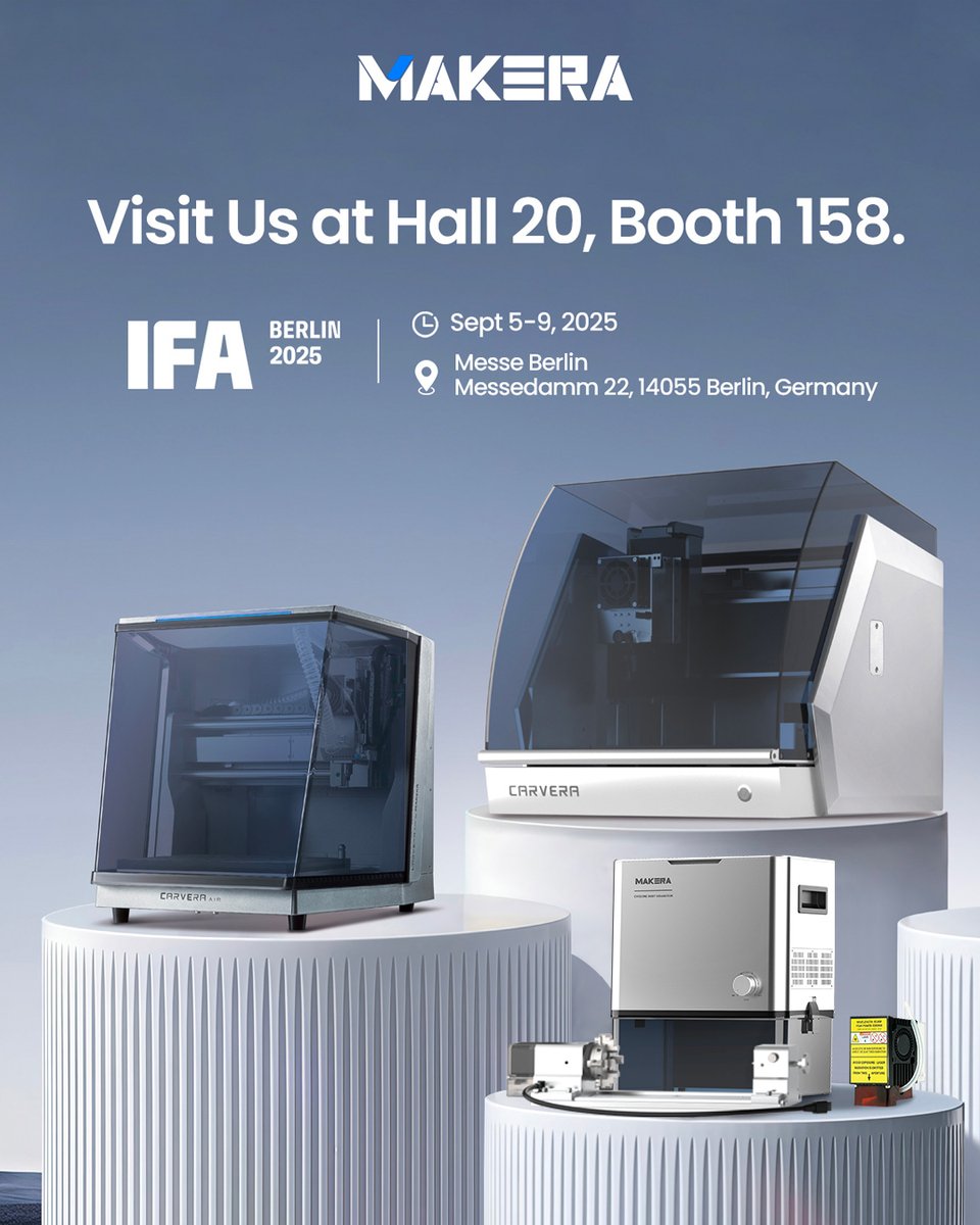 Makera (@makera_inc) on Twitter photo We are happy to announce that Makera will be exhibiting at IFA 2025 in Berlin! 
📅 Sept 5-9, 2025
📍 Messe Berlin, Hall 20, Booth 158 
👉 Come and join us to discover our latest innovations firsthand!
Can’t wait to see you there! We are happy to announce that Makera will be exhibiting at IFA 2025 in Berlin! 
📅 Sept 5-9, 2025
📍 Messe Berlin, Hall 20, Booth 158 
👉 Come and join us to discover our latest innovations firsthand!
Can’t wait to see you there!