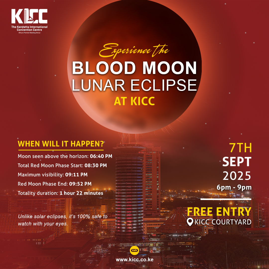 Come vibe with us at KICC Courtyard on Sept 7th from 6pm to 9pm and catch the epic *Blood Moon*—nature’s ultimate flex with that fiery red glow. Grab your crew, bring the energy, and let’s make this night iconic under the stars!
#kiccevents #bloodmoon2025