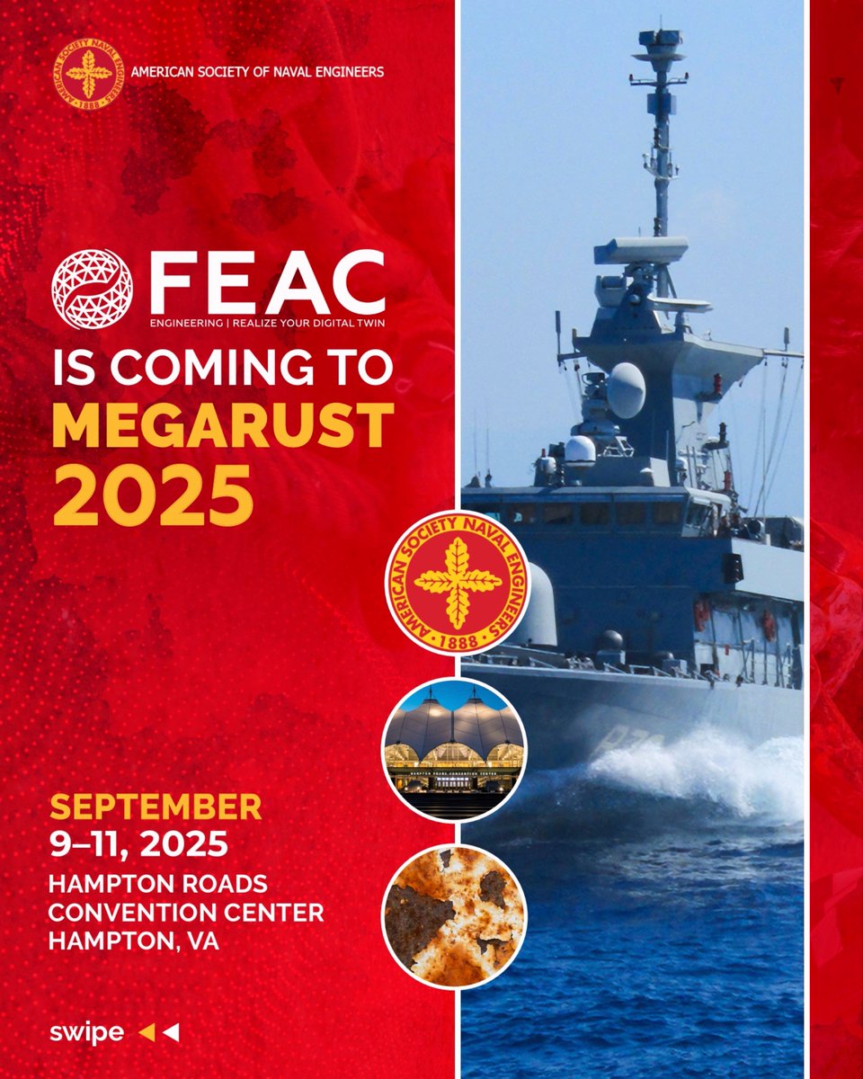 FEACEngineering's tweet image. @FEACEngineering  is coming to the United States for @NavalEngineers  -  𝐌𝐄𝐆𝐀𝐑𝐔𝐒𝐓 𝟐𝟎𝟐𝟓!

#FEAC #PithiaCP #MegaRust #BEM #ASNE #DigitalTwin #Simulation #SIEMENS #DigitalIndustrySoftware #CathodicProtection #Corrosion