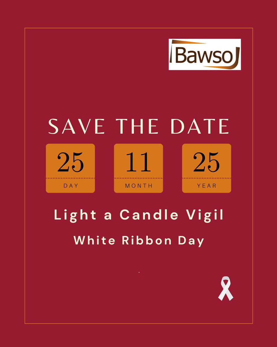 Bawso's tweet image. Save the Date!
Tuesday 25 Nov – International Day for the Elimination of Violence against Women.

🗣️ March 
🕯 Light a Candle Service at Llandaff Cathedral
🍽️ Fundraising Lunch

Stand with us against violence towards women &amp;amp; girls 🧡 
Registration opens soon!

#LightACandle2025