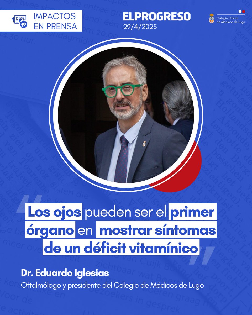 Colegio Médico Lugo (@medicoslugo) on Twitter photo 👁️ Si en tu dieta faltan ciertos nutrientes, tu vista puede estar directamente afectada. 👇🏻
El doctor Eduardo Iglesias, oftalmólogo y presidente del Colegio, explica todas las claves en una entrevista para <a href="/elprogreso_Lugo/">El Progreso de Lugo</a>.
elprogreso.es/articulo/salud… 👁️ Si en tu dieta faltan ciertos nutrientes, tu vista puede estar directamente afectada. 👇🏻
El doctor Eduardo Iglesias, oftalmólogo y presidente del Colegio, explica todas las claves en una entrevista para <a href="/elprogreso_Lugo/">El Progreso de Lugo</a>.
elprogreso.es/articulo/salud…