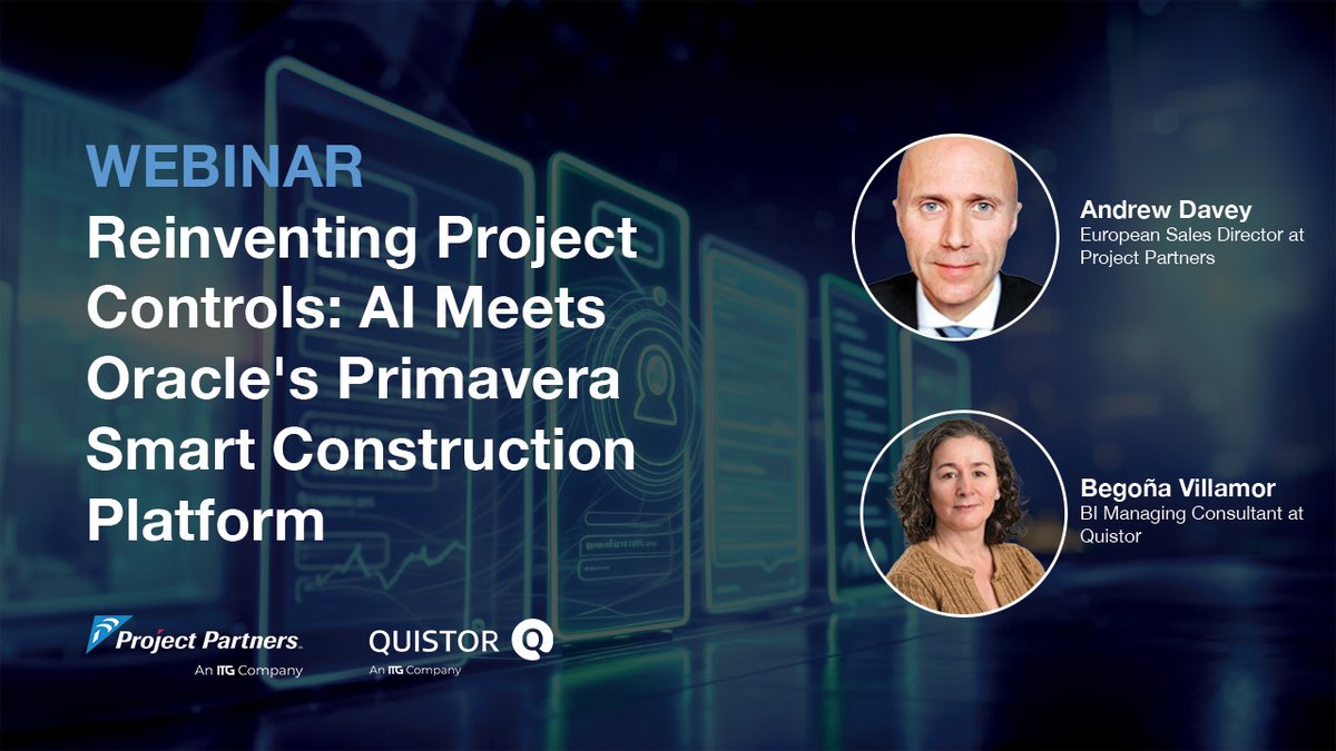 Project_Experts's tweet image. WEBINAR TOMORROW 👉 Last chance to save your spot: bit.ly/47roVpB
Join Andrew Davey (Project Partners) & Begoña Villamor (@Quistor) for: "Reinventing Project Controls: #AI Meets @Oracle's #Primavera Smart Construction Platform" at 7 am PT | 10 am ET
#ProjectControls