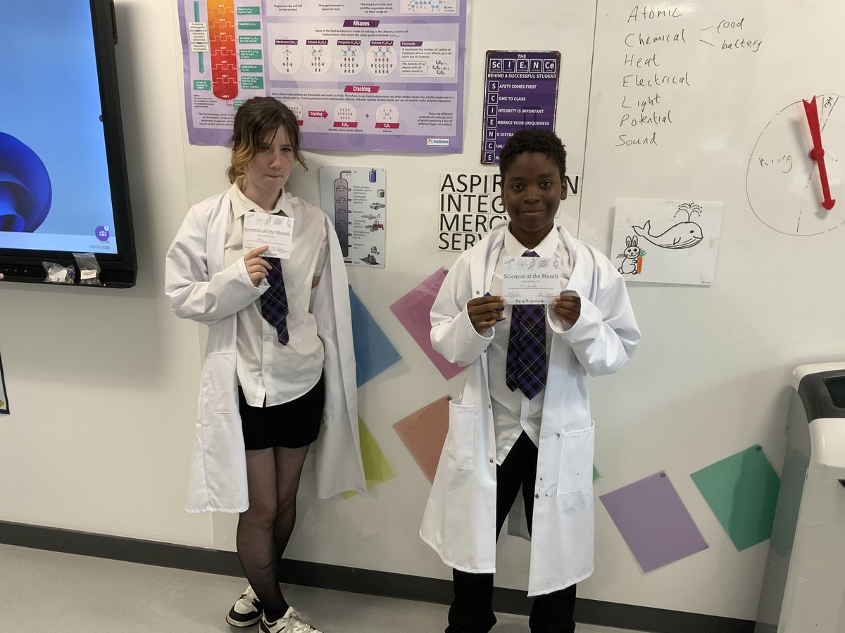 Mr. Kerr has selected his S2 scientists of the month for August for showing one of the values at Sinclair Academy. AIMS (aspiration, integrity, mercy or Service).