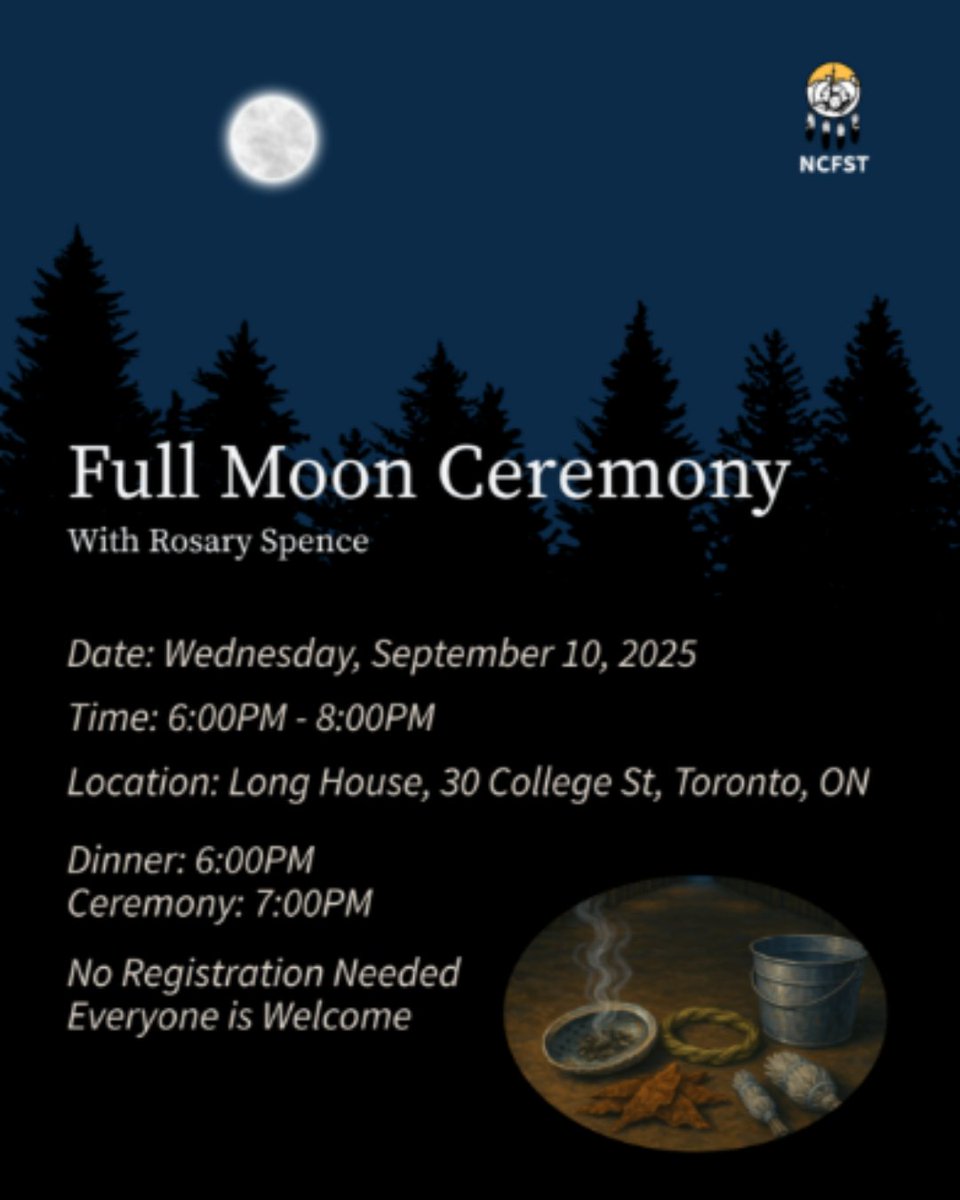 Join us for a Full Moon Ceremony with Rosary Spence on Wednesday, September 10. Dinner will be followed by the ceremony. All are welcome, no registration required. 

For details, contact culture@nativechild.org.