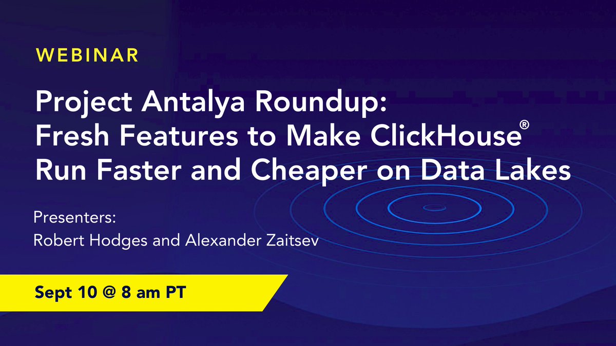 AltinityDB's tweet image. 🚨 Webinar: #ProjectAntalya Feature Roundup

New for #ClickHouse® on #datalakes:
• Swarm cluster fixes
• S3 table buckets
• Load #Parquet into Iceberg
• MergeTree → Parquet [soon]
Plus: Get a sneak peek of Infinity Tables. 👀

📅 Sept 10, 8 am PT
🔗 hubs.la/Q03GwN_z0