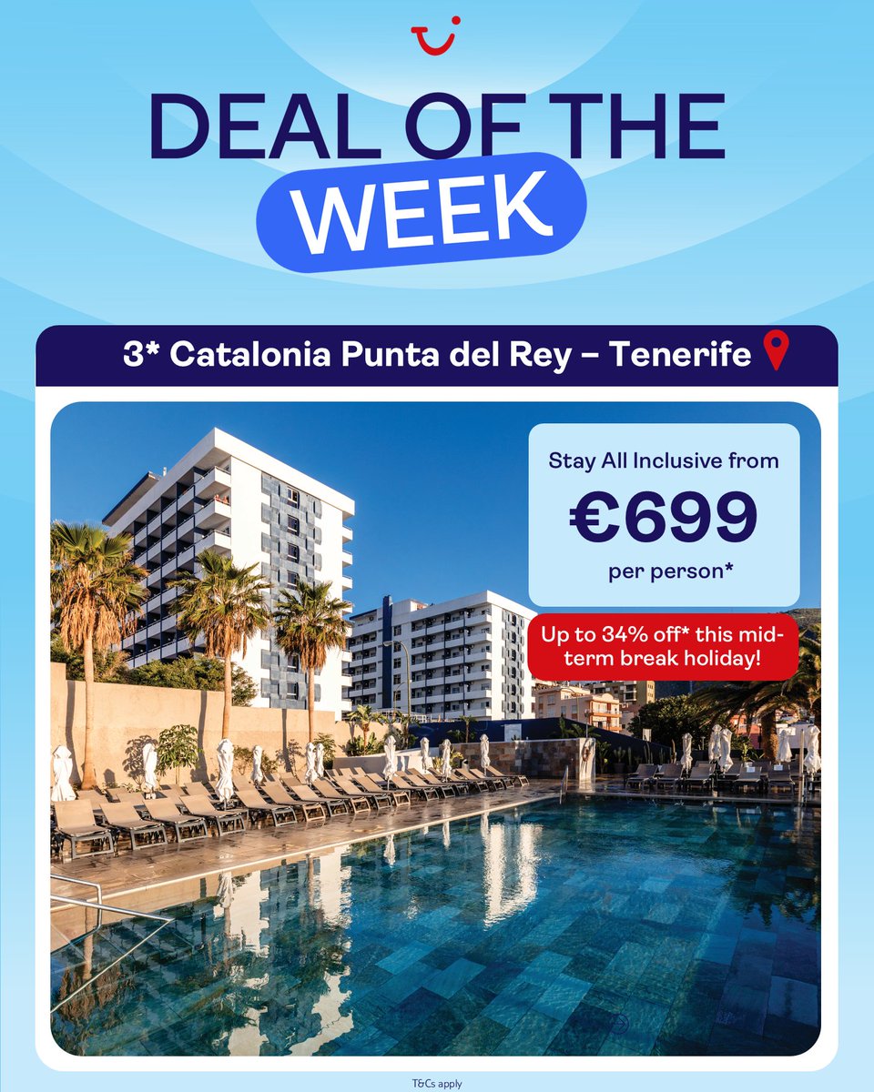 Escape to Tenerife this February with our Deal of the Week! 🌴🥰
.
Stay All Inclusive for less than €100 per night with flights, transfers and luggage included ✈️
.
Click here to book now: bit.ly/3JNrwjL