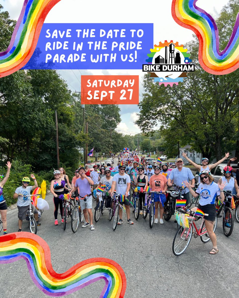 BikeDurham's tweet image. We'll be rolling in the Durham Pride Parade again this year! Make sure to RSVP to let us know you want to ride your bike in the parade with us: actionnetwork.org/events/join-bi… More details to come! 🏳️‍🌈 🚲